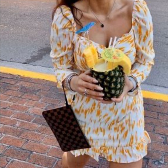 Anthropologie Rahi Bailey Twisted Bustier Marble Print Mini Dress Yellow - Picture 3 of 4